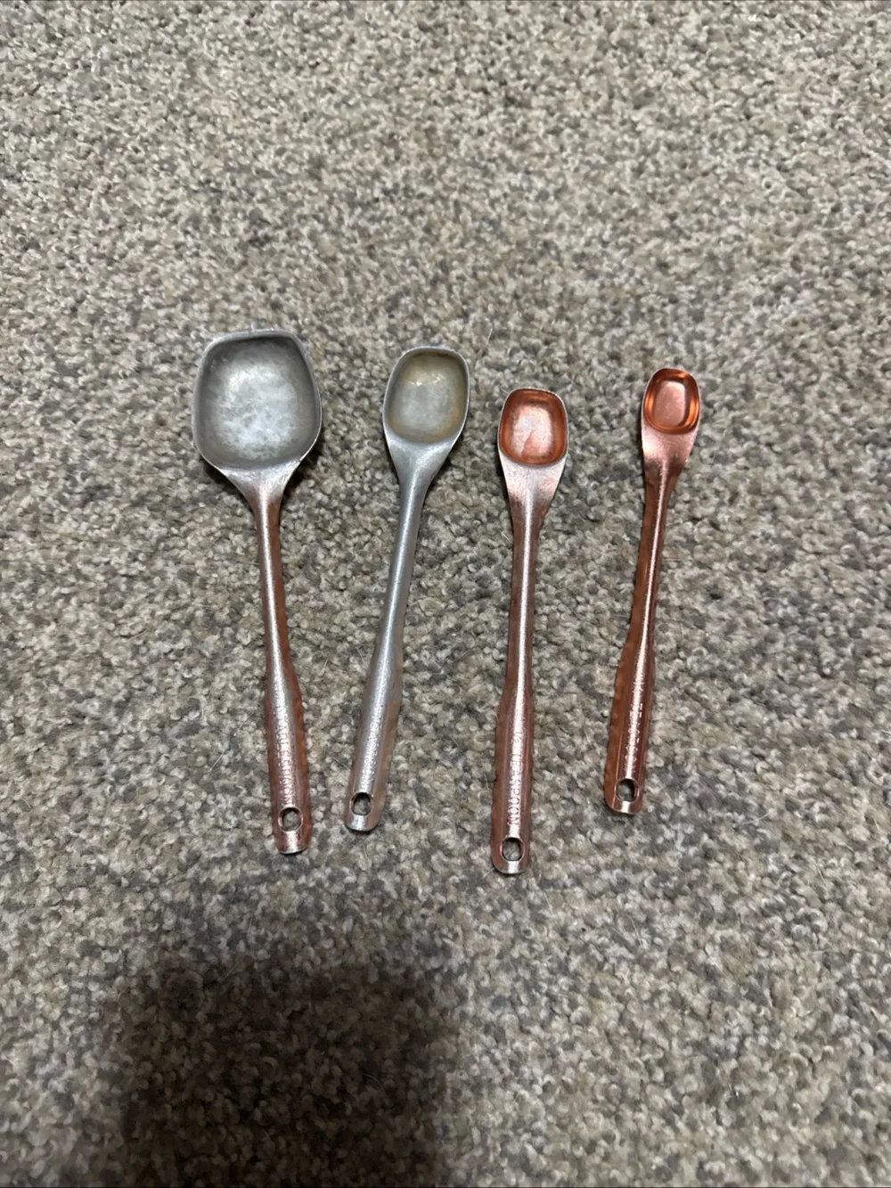Vintage Set of 4 Metallic Measuring Scoops - Silver & Copper Tones